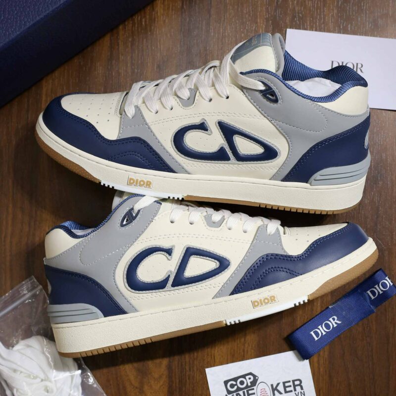 Giày Dior B57 Mid Navy Blue and Cream and Gray Suede Best Quality