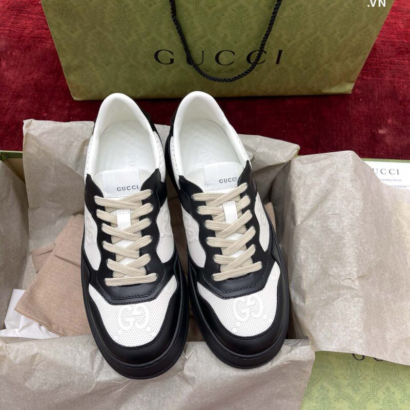 Giày Gucci GG Embossed White Black Leather Best Quality