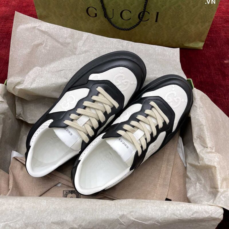 Giày Gucci GG Embossed White Black Leather Best Quality