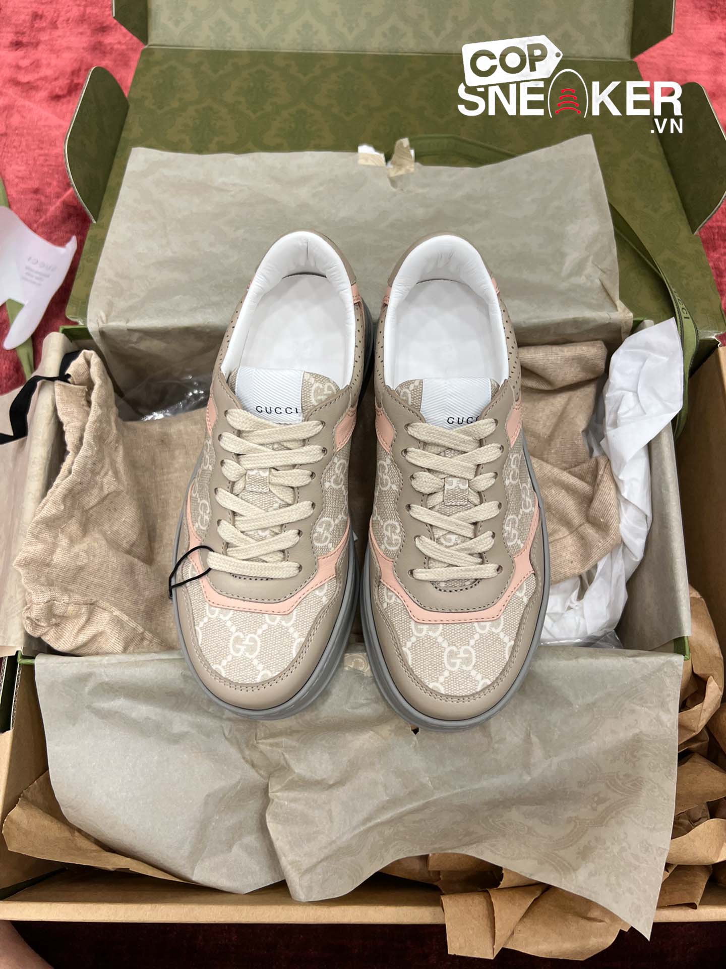 Giày Gucci GG Sneaker Oatmeal Light Pink GG Supreme (Women's) Best Quality