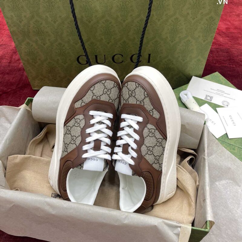 Giày Gucci Leather GG-Print Brown Sneakers Best Quality