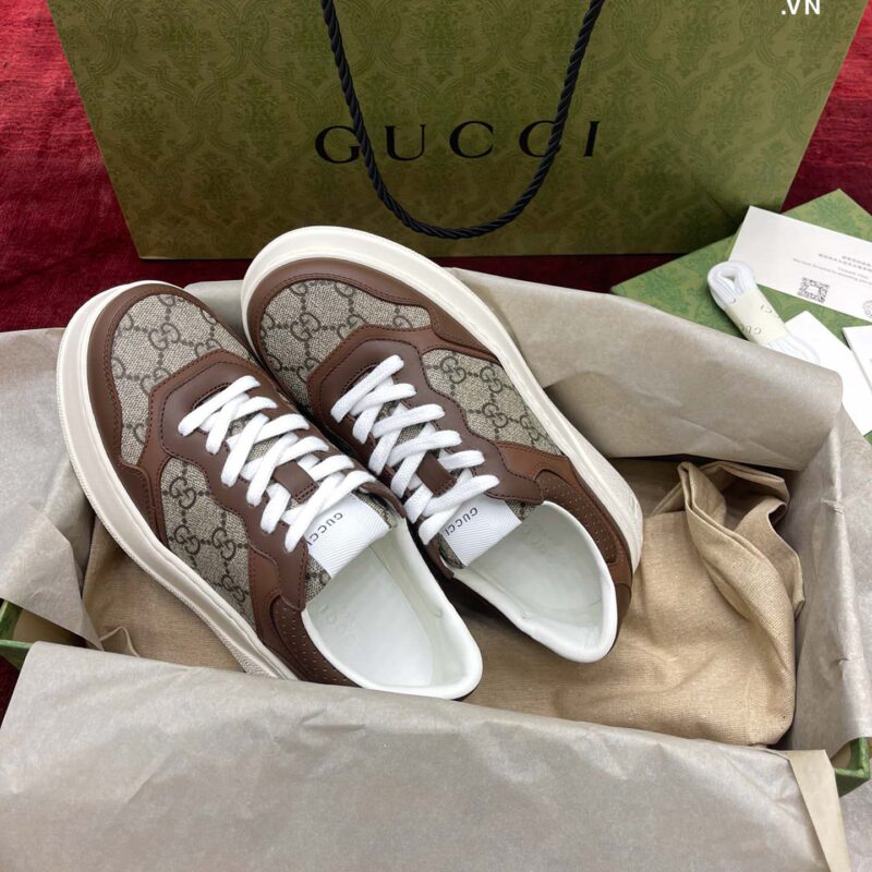 Giày Gucci Leather GG-Print Brown Sneakers Best Quality