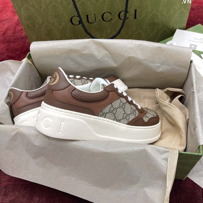 Giày Gucci Leather GG-Print Brown Sneakers Best Quality