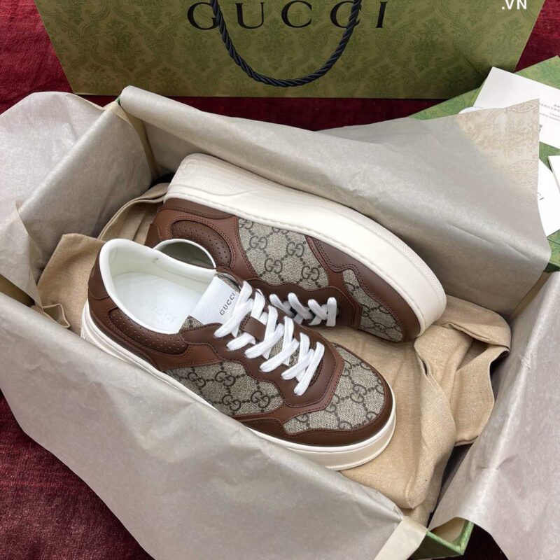 Giày Gucci Leather GG-Print Brown Sneakers Best Quality