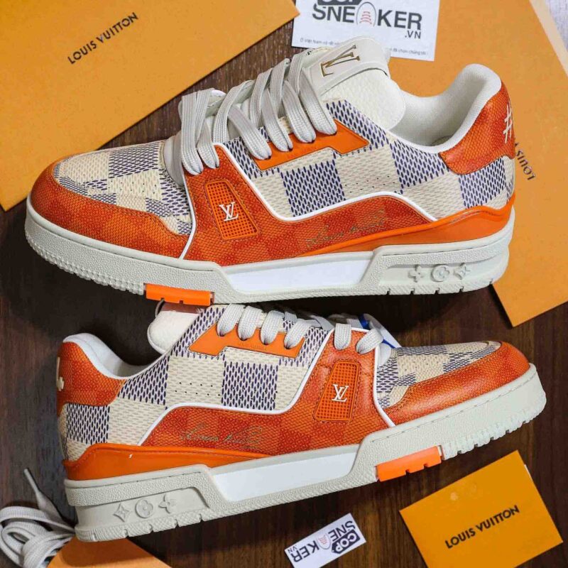 Giày Louis Vuitton LV Trainer Damier White Orange Best Quality